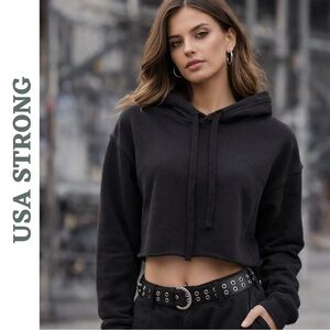 Black Cropped Hoodie Oversized Soft Sweatshirt Small